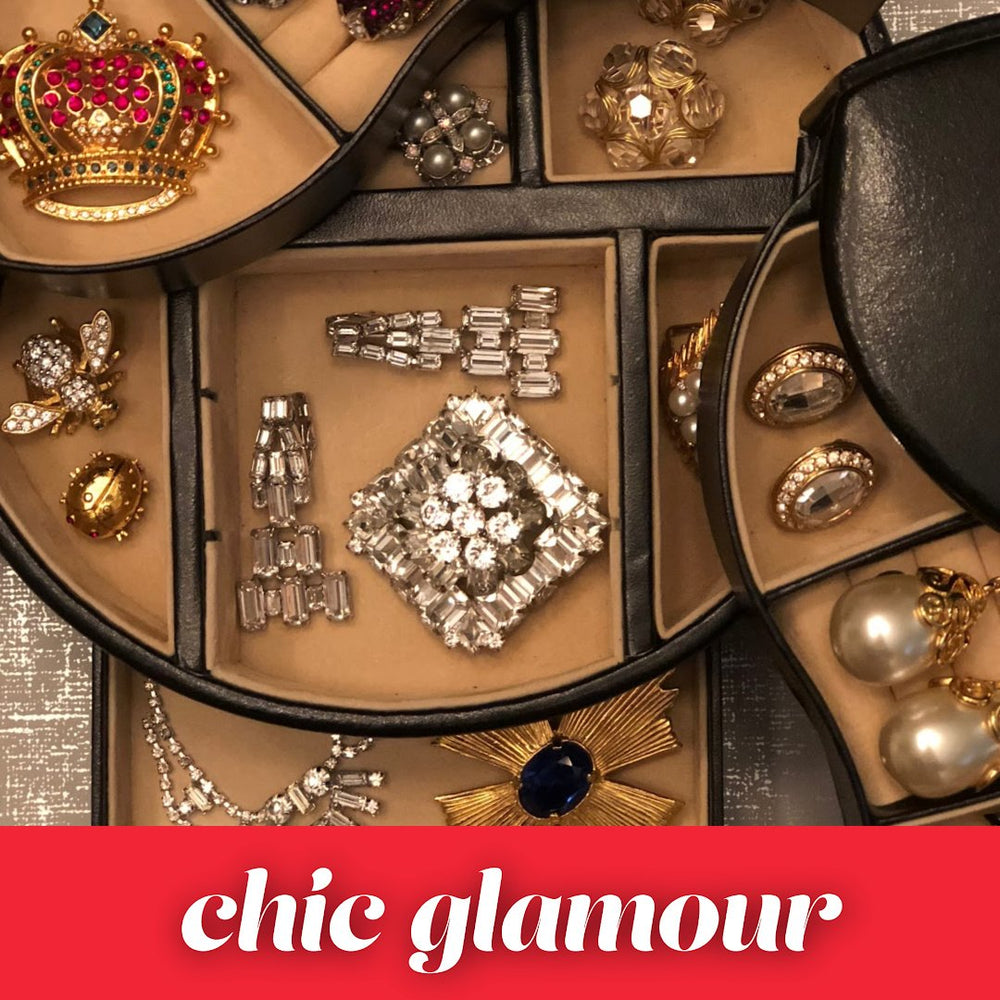 Image includes Chic Glamour style: bold statement necklaces, chunky earrings, cocktail rings, rhinestones & vibrant colors.