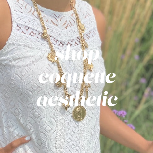 Image shows coquette aesthetic, coquette jewelry, feminine style vintage jewelry for sale