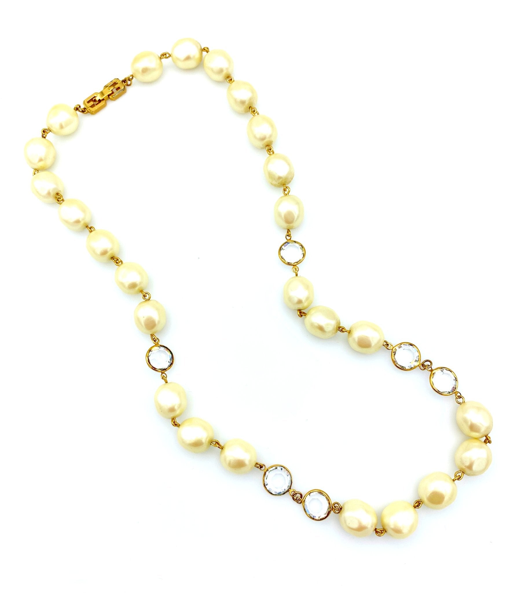 【VINTAGE HOLLYWOOD】VH Crystal Ball Pearl Necklace Vintage Pearl Necklace With Crystal Closure | eBay