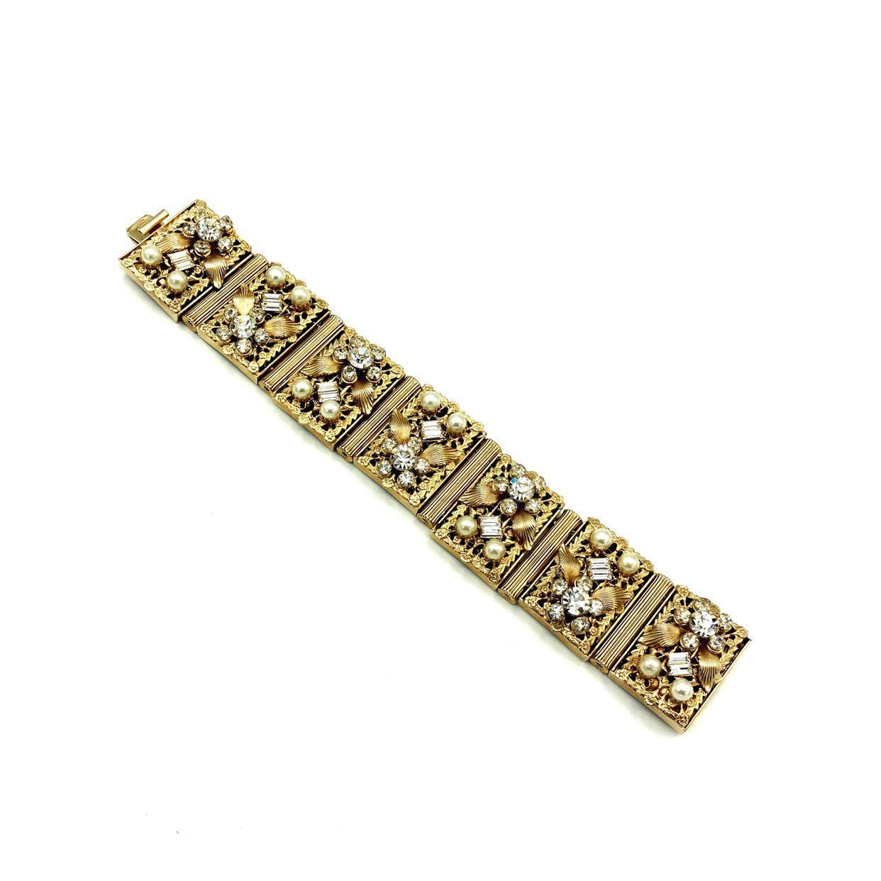 Vintage (1969) gold pearl and rhinestone bracelet store