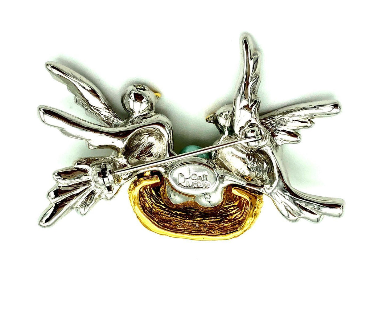 Joan Rivers Silver & Gold Figural Bird Vintage Brooch - 24 Wishes Vintage Jewelry