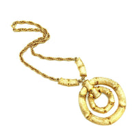 Napier large gold bamboo circle vintage pendant necklace with rope chain -  24 Wishes Vintage Jewelry