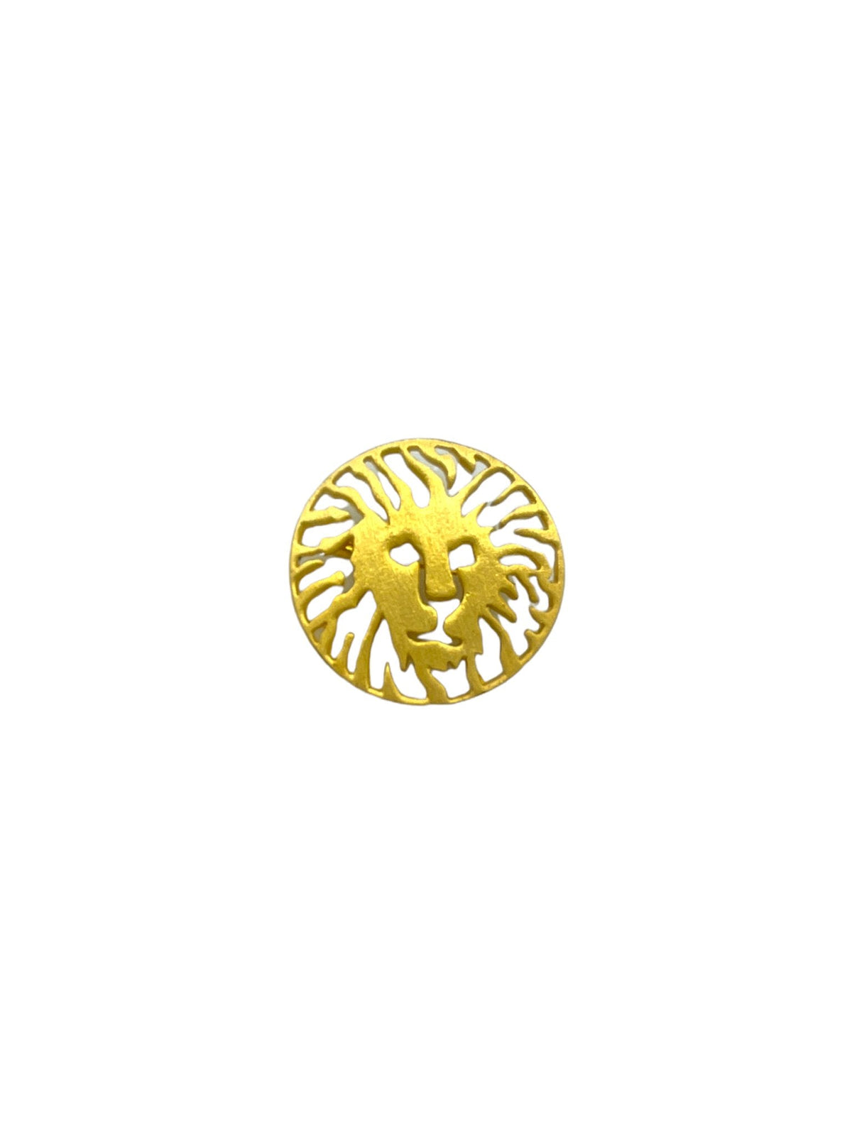 Vintage Anne Klein petite gold-tone cutout lion logo brooch with brushed finish.
