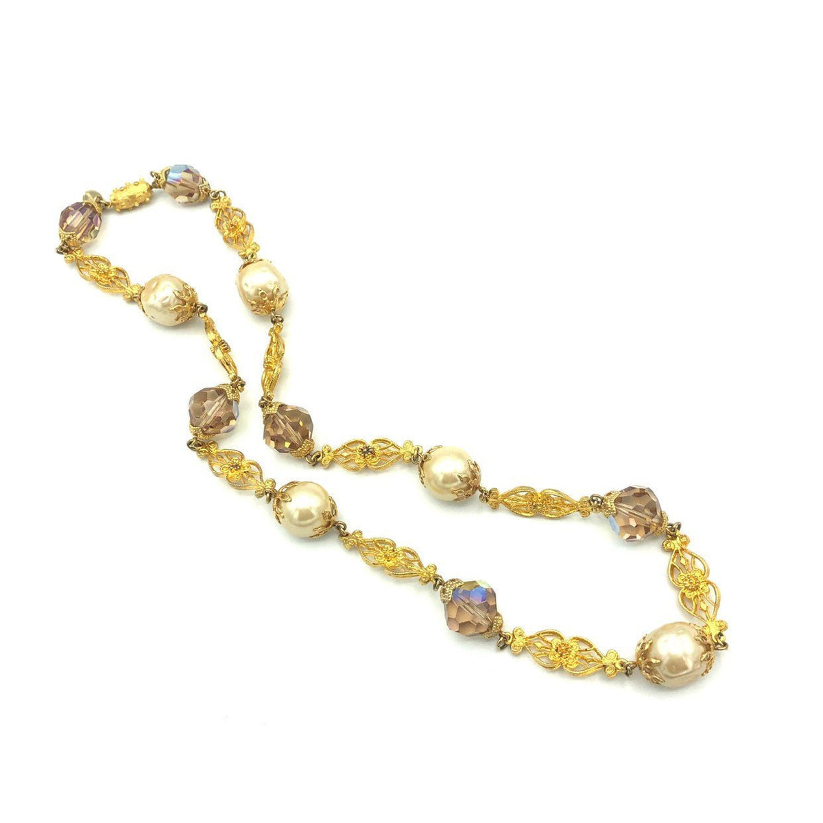Vintage Vendome Gold Victorian Revival Pearl Necklace - 24 Wishes Vintage Jewelry