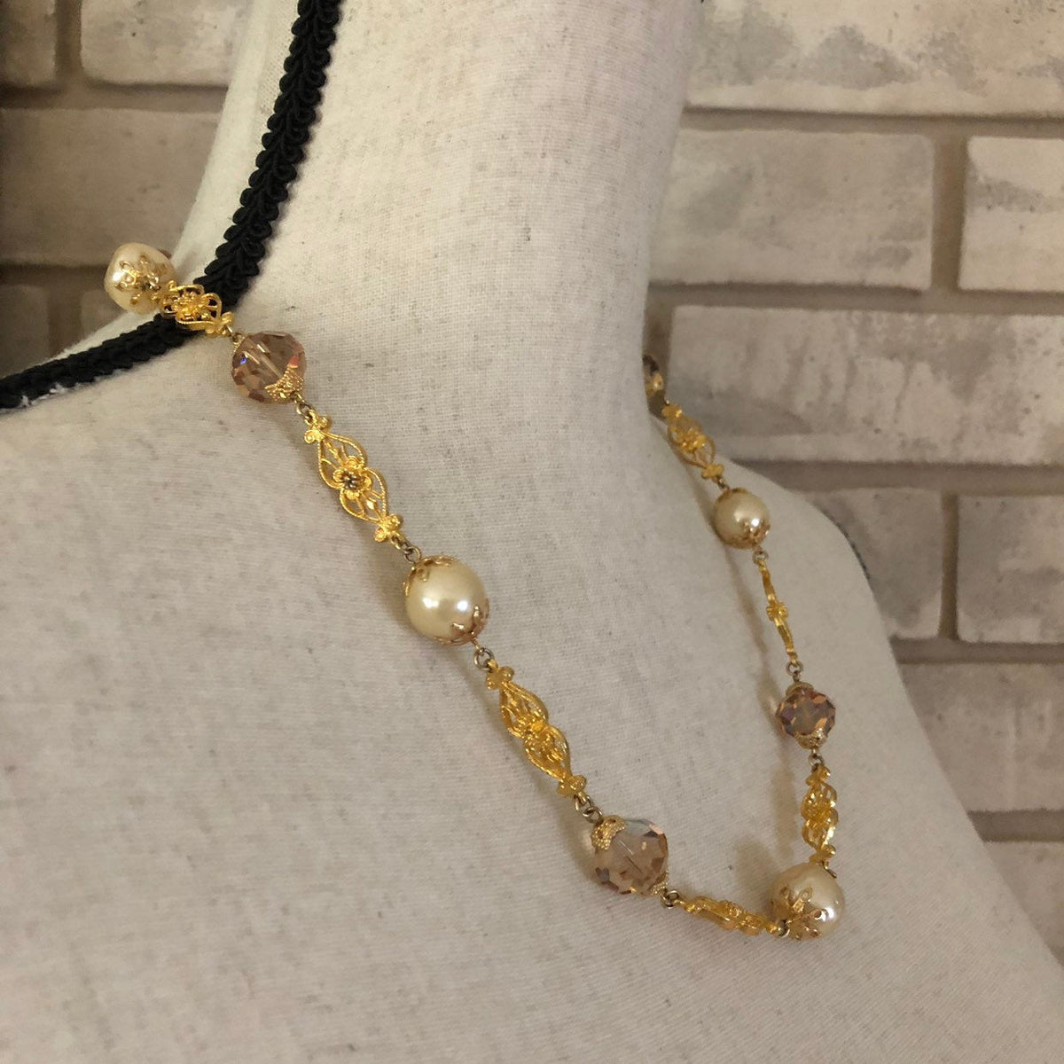 Vintage Vendome Gold Victorian Revival Pearl Necklace - 24 Wishes Vintage Jewelry