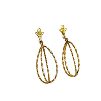 Vintage Yellow Gold - Filled Textured Three Dimensional Oval Dangle Pierced Earrings 24 Wishes Vintage Jewelry