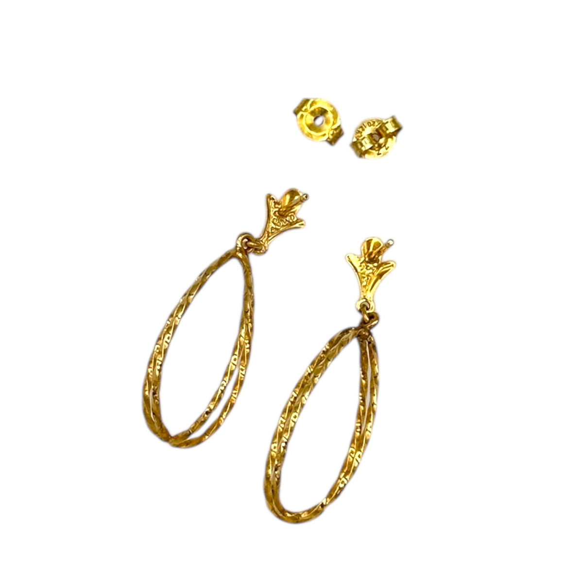 Vintage Yellow Gold - Filled Textured Three Dimensional Oval Dangle Pierced Earrings 24 Wishes Vintage Jewelry