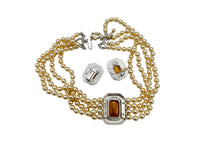 Kenneth Jay Lane Pearl Sapphire & Rhinestone Statement Jewelry Set - 24 Wishes Vintage Jewelry