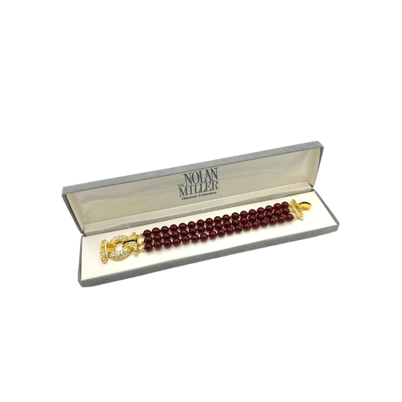 Nolan Miller Bordeaux Triple Strand Faux Garnet Art Deco Bracelet - 24 Wishes Vintage Jewelry