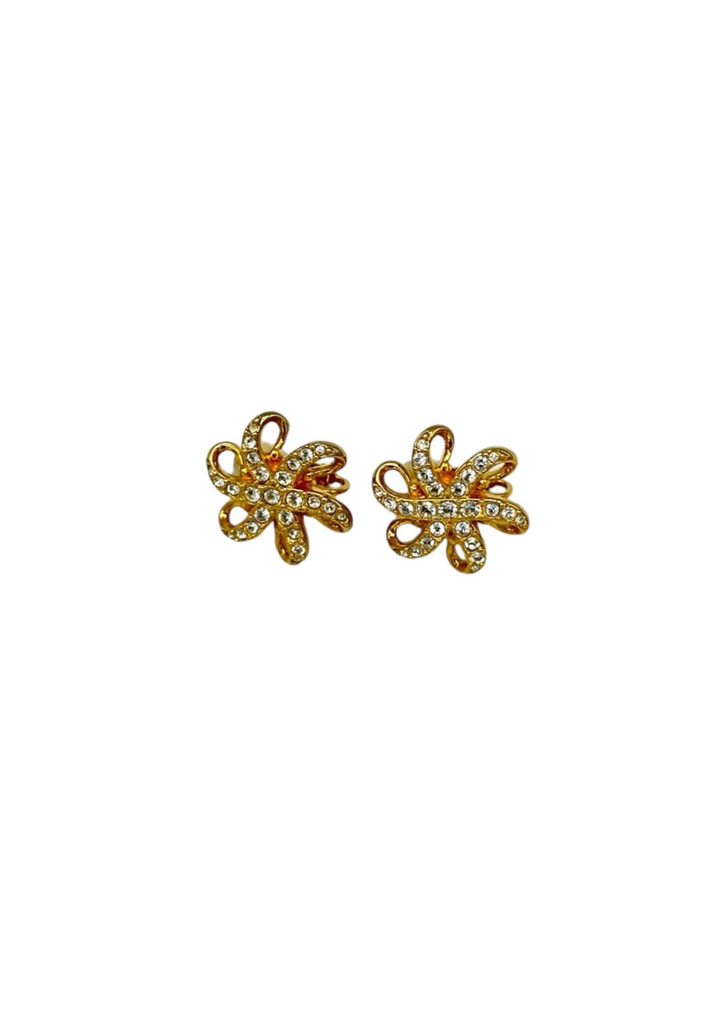Swarovski Vintage Jewelry Gold Pave Clear Crystal Ribbon Clip-On Earrings - 24 Wishes Vintage Jewelry