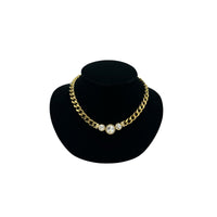 Vintage Gold Cuban Link Chain Necklace with Rhinestones