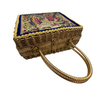Midas of Miami Gold Wicker Tapestry Handbag Courting Couple