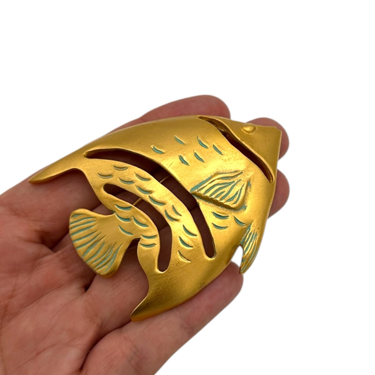 Givenchy Vintage Angel Fish Pin Brooch Brushed Gold Large Pin