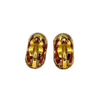 Joan Rivers Basket Weave Pastel Rhinestone Half Hoop Vintage Clip-On Earrings