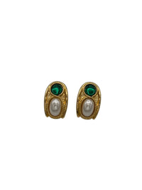 Napier Byzantium Green Cabochon & Pearl Clip-on Earrings