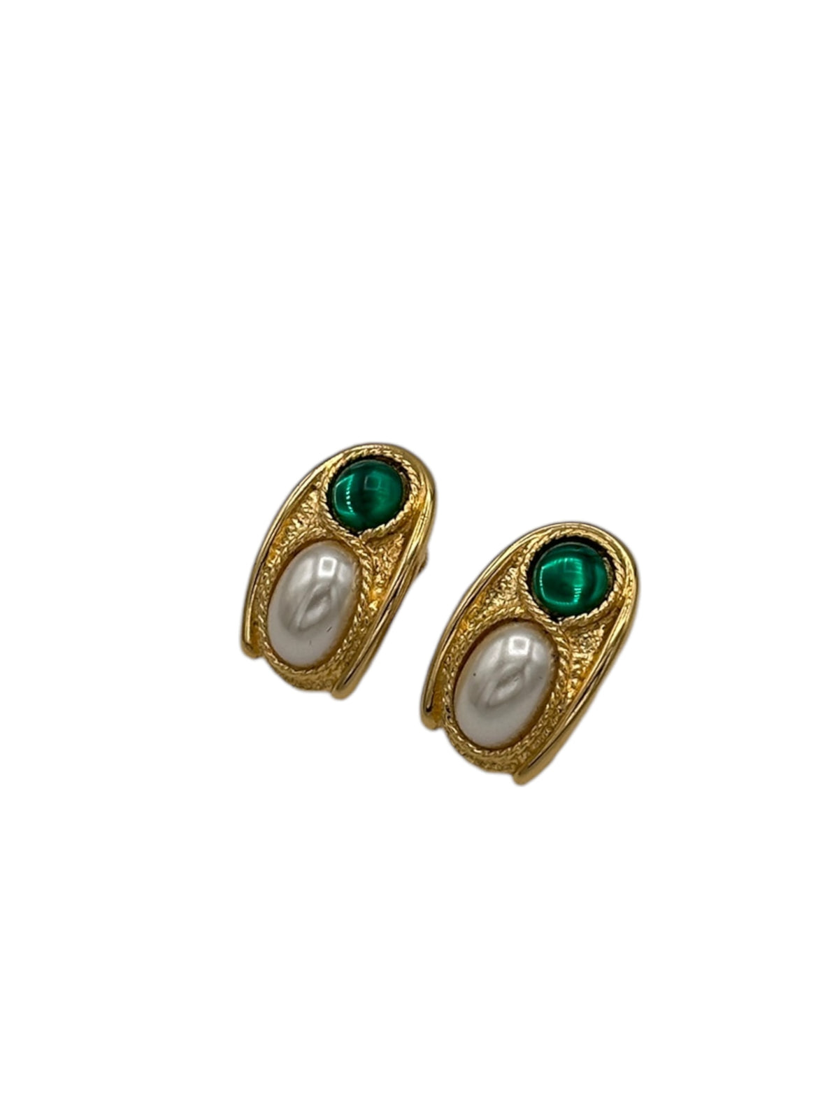 Napier Byzantium Green Cabochon & Pearl Clip-on Earrings