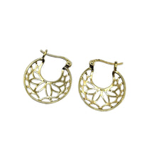 Sterling Silver Gold Plated Floral Design Hoop Pierced Earrings
