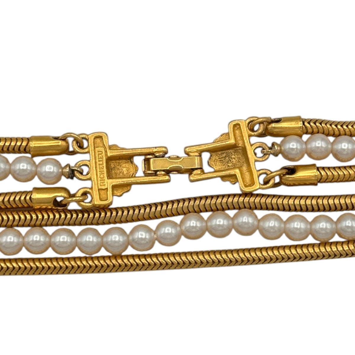 Richelieu Gold Snake Chain Pearl Strand Layered Necklace