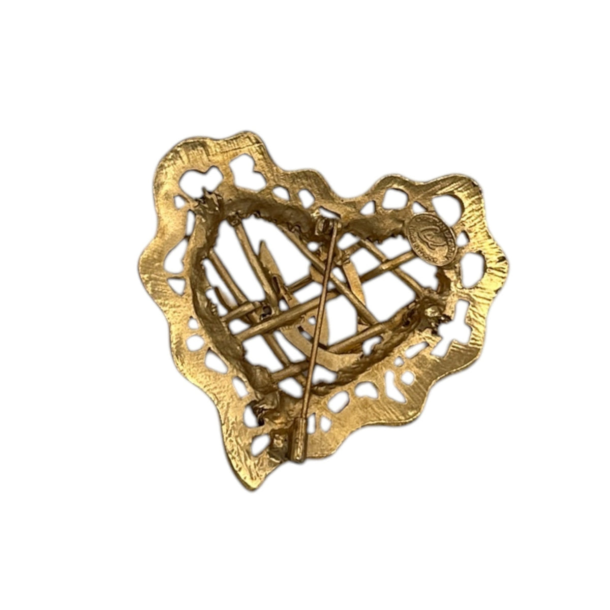 Christian Lacroix Gold Heart Brooch Made in France Vintage 1990s Pin