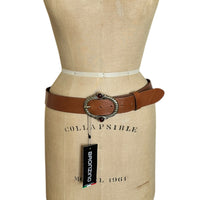 Bronzino Wide Brown Leather Belt with Brass Buckle