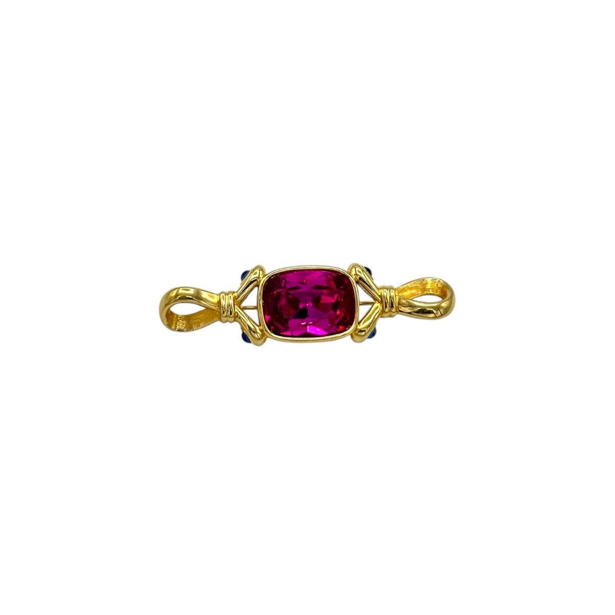 Swarovski Swan Signed Vintage Bar Pin Pink Blue Crystal Rhinestone