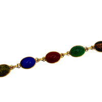 12K Gold Filled Semi - Presious Stone Scarab Layering Charm Bracelet - 24 Wishes Vintage Jewelry