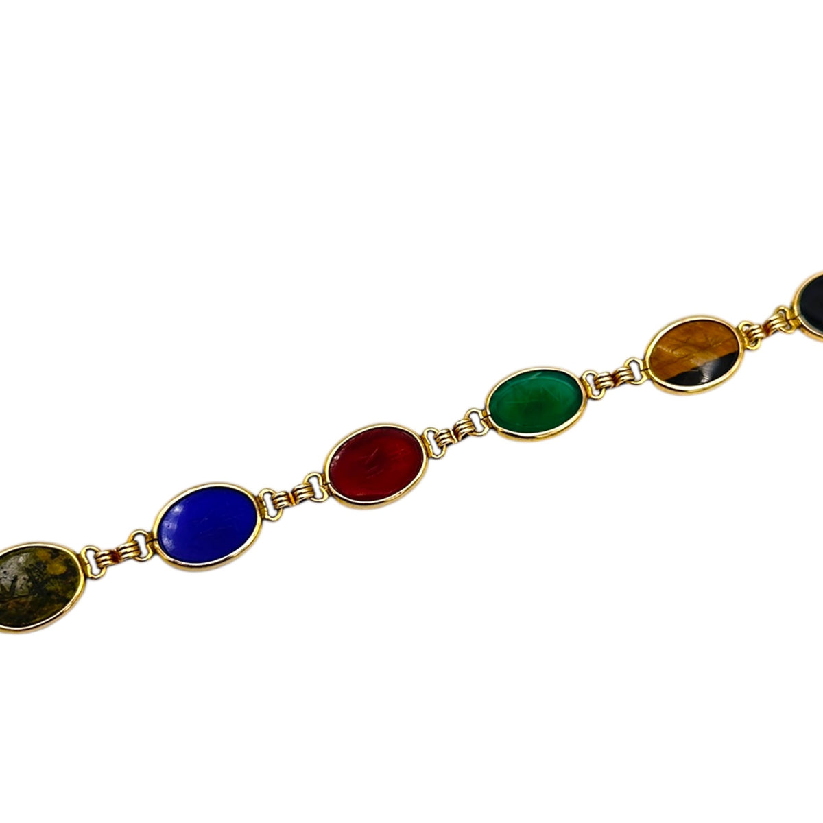 12K Gold Filled Semi - Presious Stone Scarab Layering Charm Bracelet - 24 Wishes Vintage Jewelry