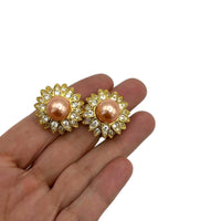 Joan Rivers Vintage Jewelry Layered Gold Flower Pink Pearl Clip-On Earrings