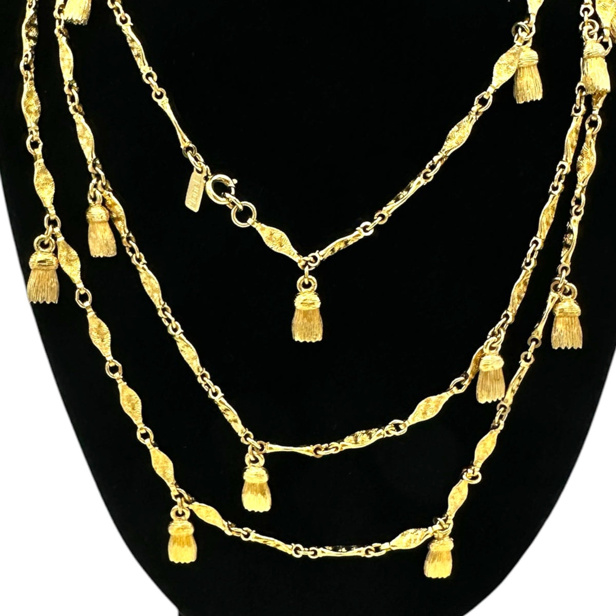 Monet Gold Long Textured Chain Tassel Charm Necklace