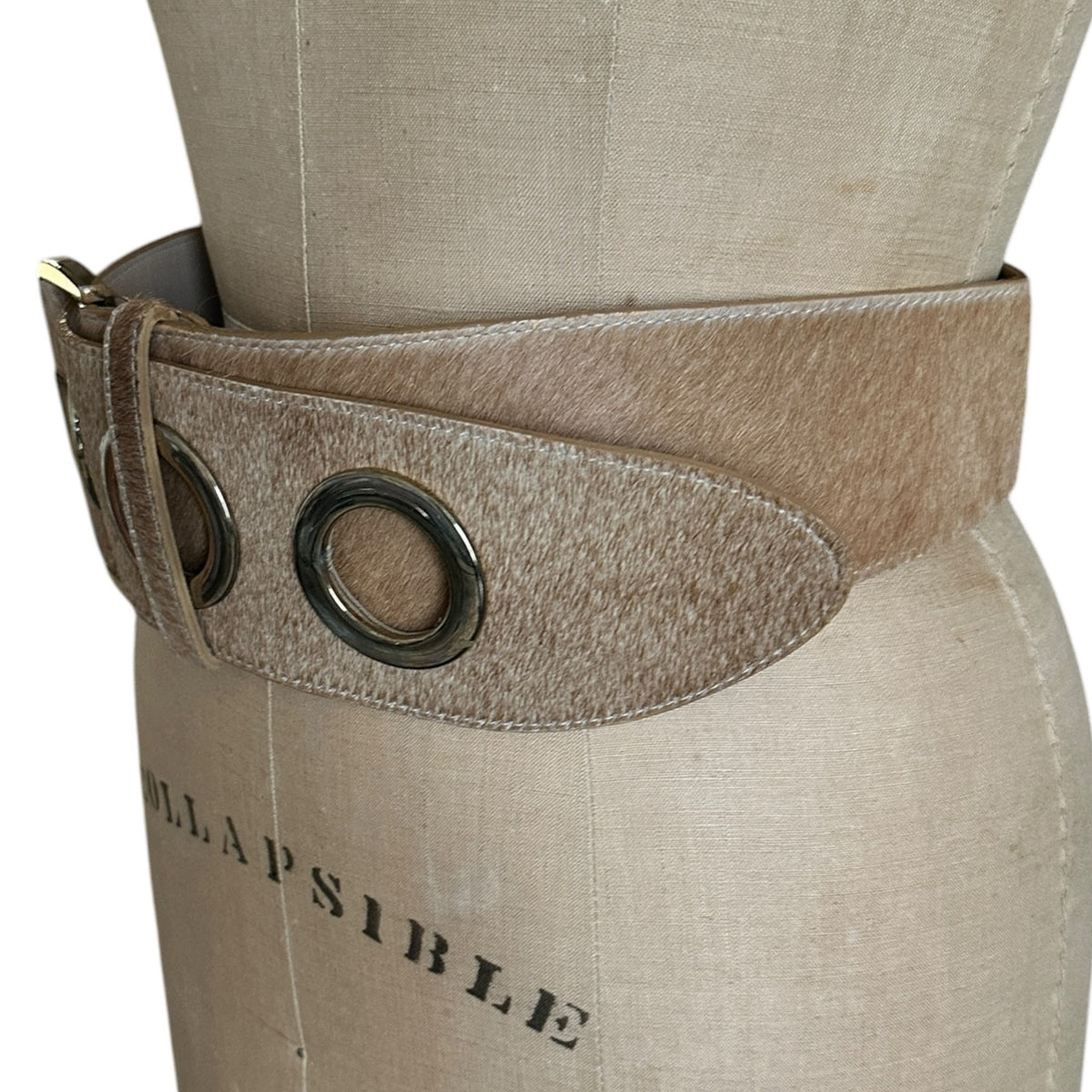 Etcetera Wide Camel Color Leather Oversized Grommet Waist Belt