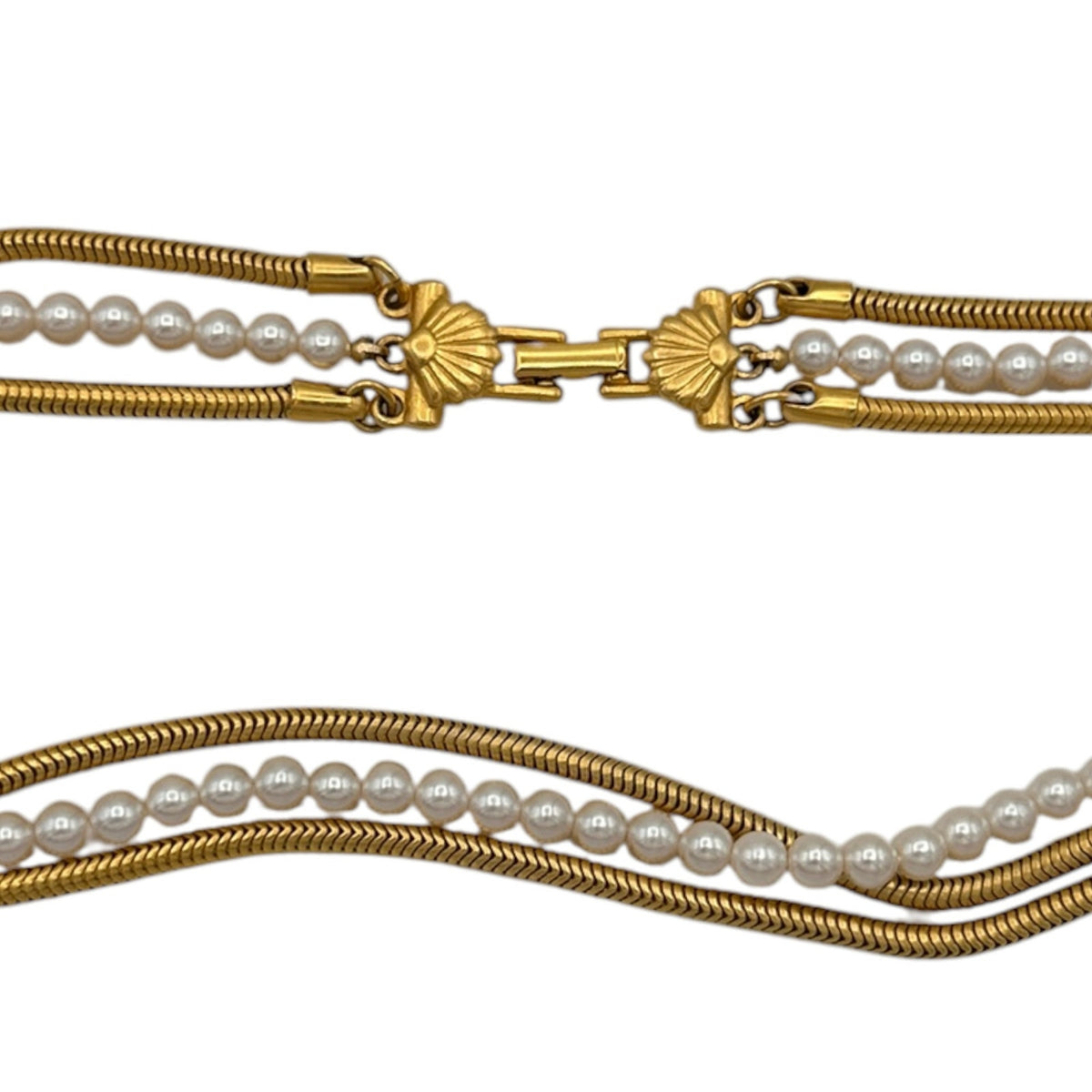 Richelieu Gold Snake Chain Pearl Strand Layered Necklace