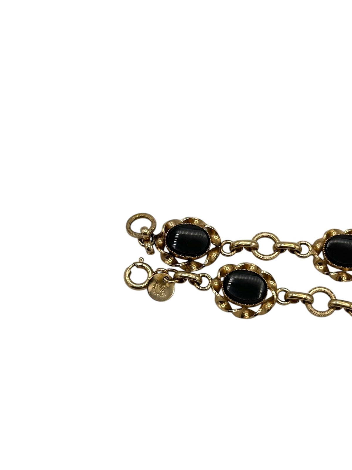 14K Gold Filled Black Oval Link Layering Vintage Bracelet - 24 Wishes Vintage Jewelry