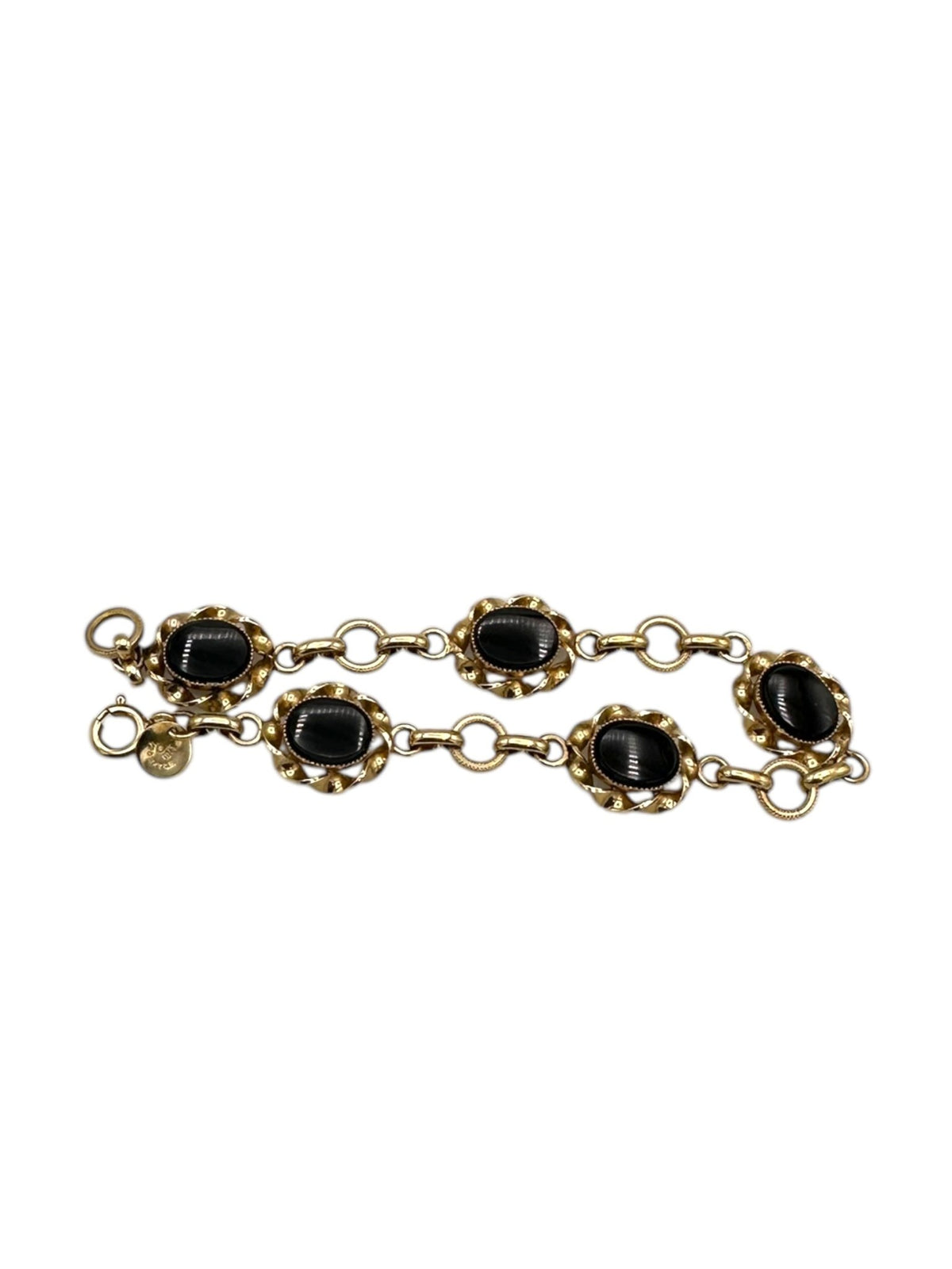 14K Gold Filled Black Oval Link Layering Vintage Bracelet - 24 Wishes Vintage Jewelry