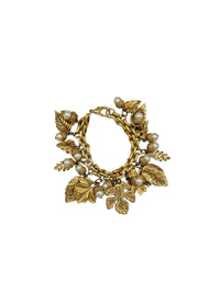 Carolee Gold Leaf & Acorn Pearl Vintage Charm Bracelet