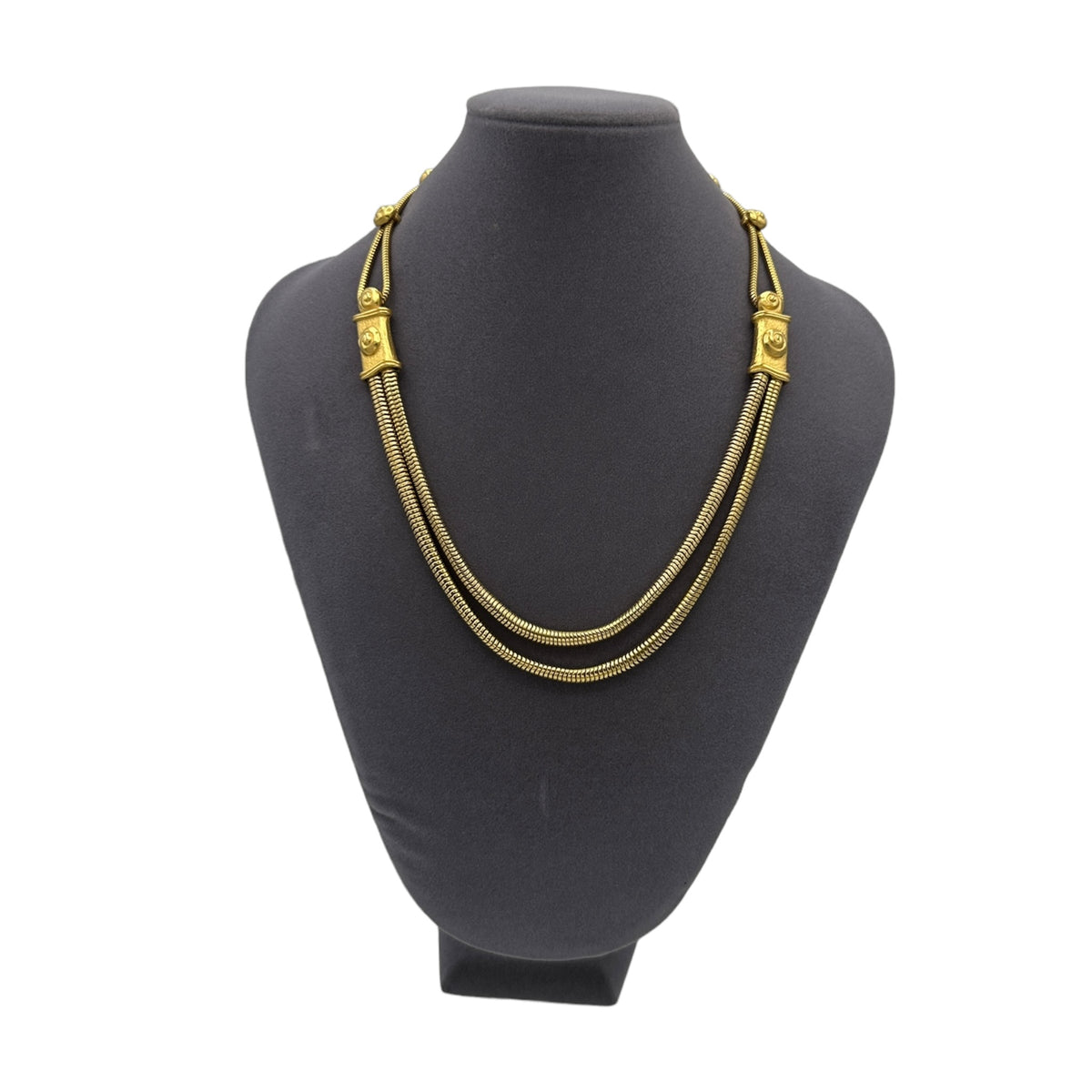 Gold Etruscan Revival Double Snake Chain Vintage Necklace