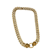 Trifari Gold Panther Link Chain Black Enamel Pendant