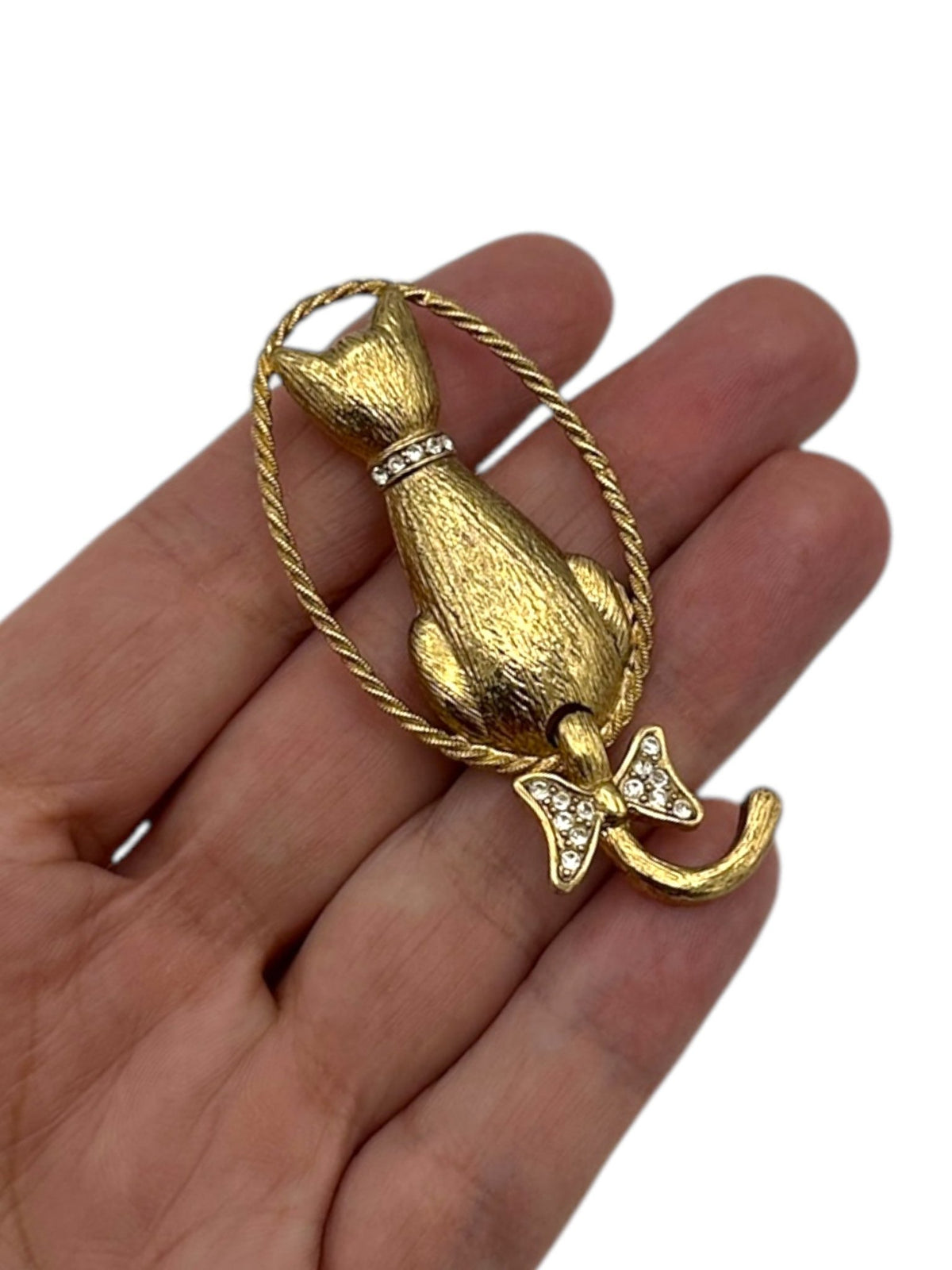 1928 Gold Vintage Cat Brooch Articulated Tail Pin - 24 Wishes Vintage Jewelry