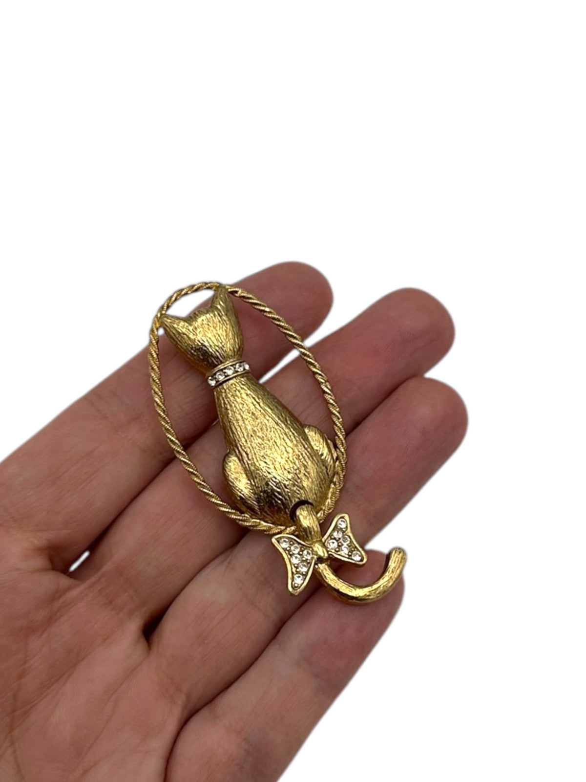 1928 Gold Vintage Cat Brooch Articulated Tail Pin - 24 Wishes Vintage Jewelry