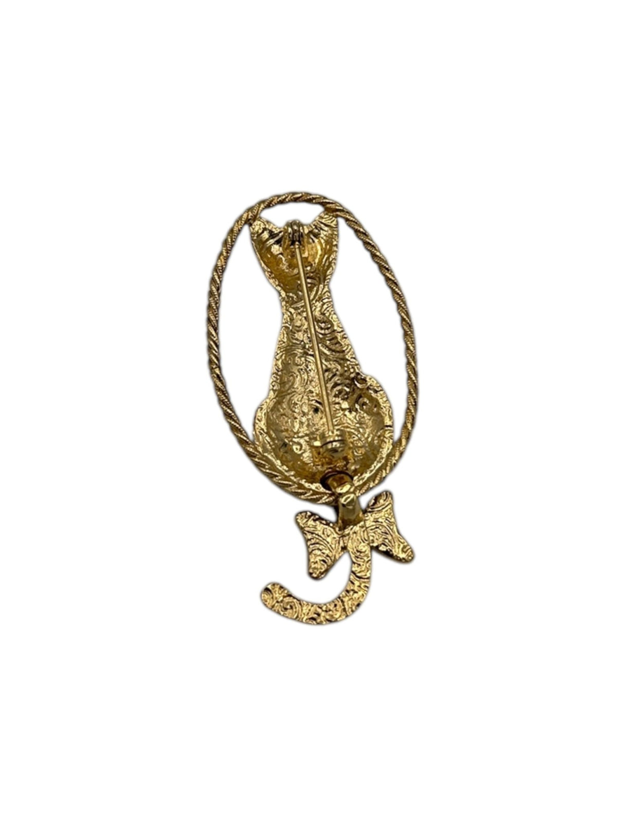 1928 Gold Vintage Cat Brooch Articulated Tail Pin - 24 Wishes Vintage Jewelry