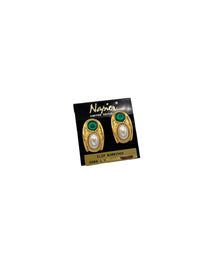 Napier Byzantium Green Cabochon & Pearl Clip-on Earrings