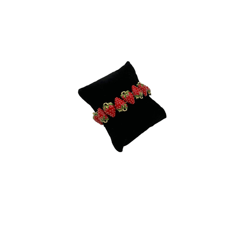 Kenneth Jay Lane Red Enamel Strawberry Link Bracelet