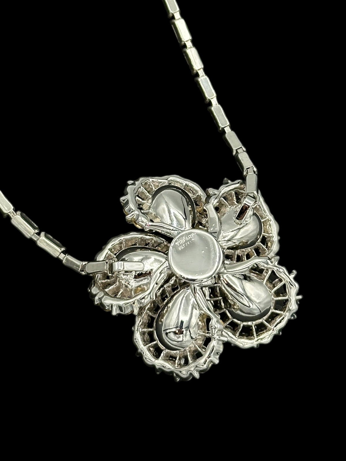 Crown Trifari Vintage Layered Rhinestone Flower Pendant