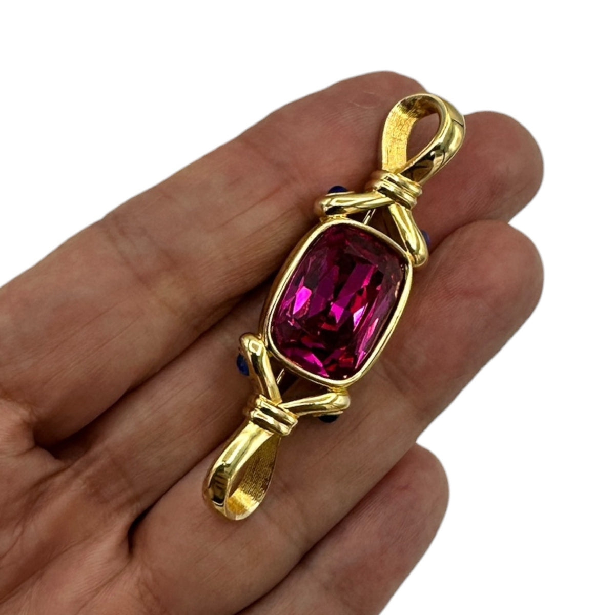 Swarovski Swan Signed Vintage Bar Pin Pink Blue Crystal Rhinestone