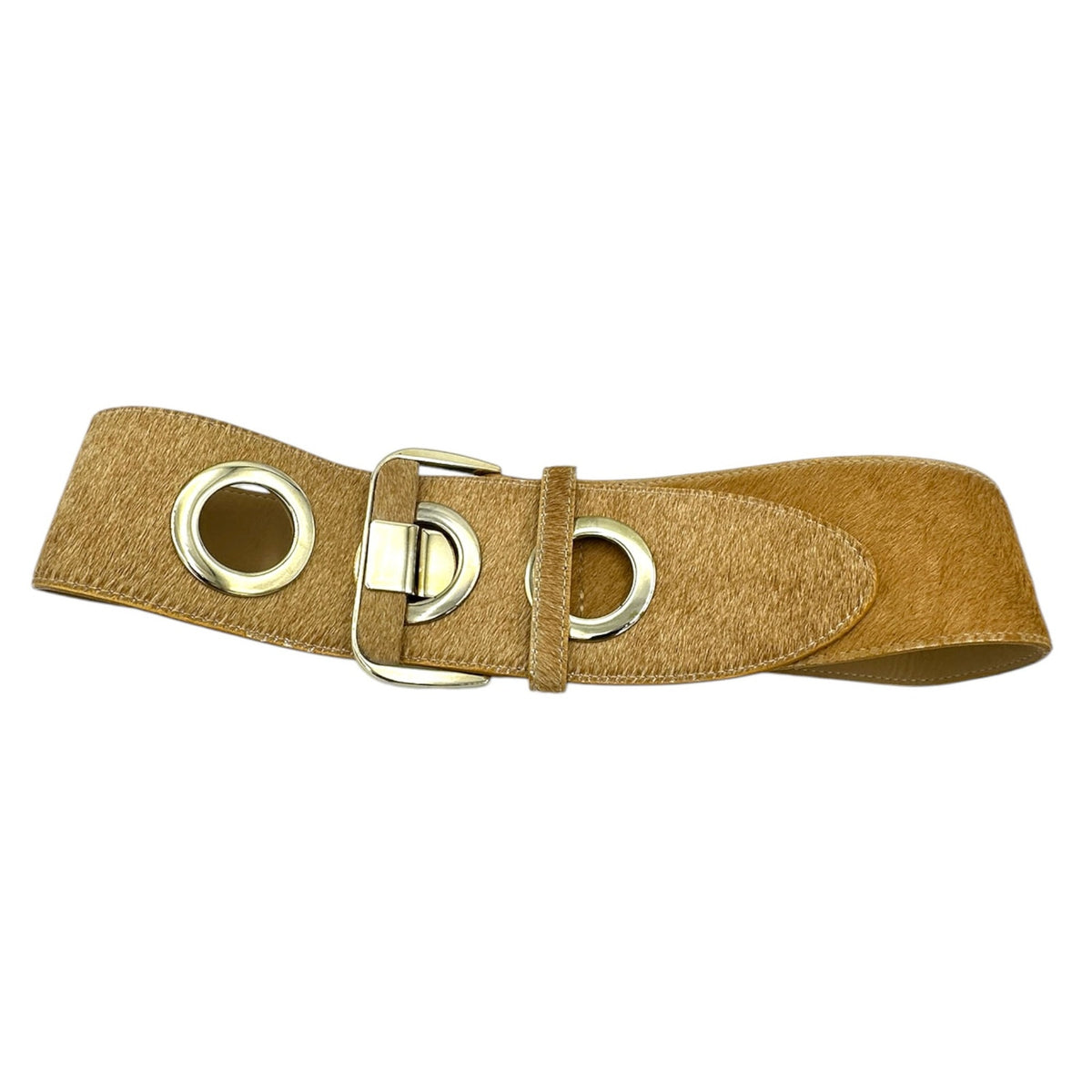 Etcetera Wide Camel Color Leather Oversized Grommet Waist Belt