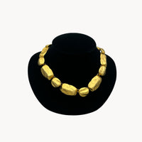 GJD Gold Nugget Chunky Statement Necklace 1980s