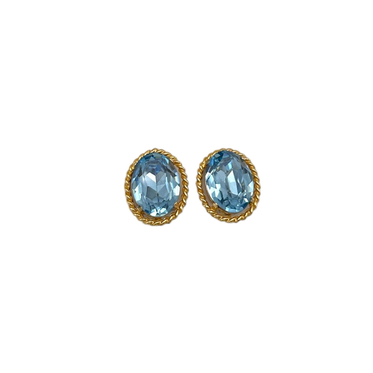 Ciner Gold Frame Light Blue Faceted Crystal Clip-On Earrings