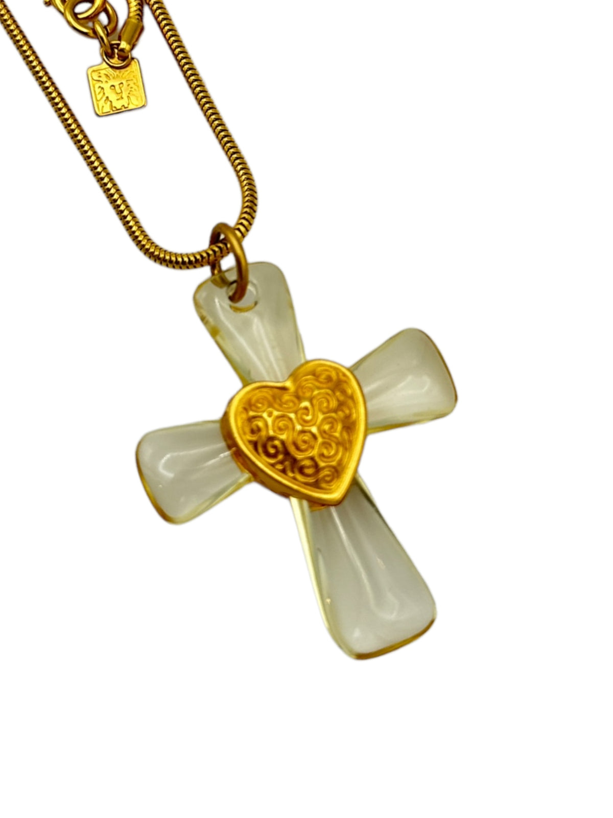 Anne Klein Clear Lucite Cross Pendant with Gold Snake Chain Necklace