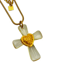 Anne Klein Clear Lucite Cross Pendant with Gold Snake Chain Necklace