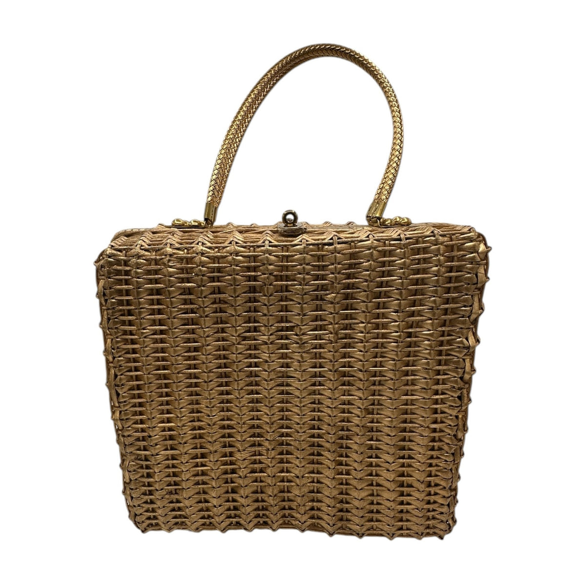 Midas of Miami Gold Wicker Tapestry Handbag Courting Couple