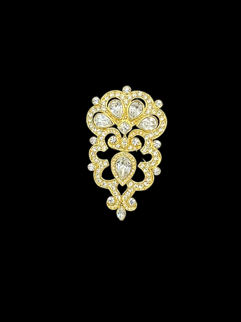 Monet Gold Art Deco Style Large Vintage Brooch Pin